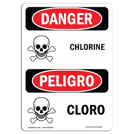 Signmission OSHA Danger Sign, Chlorine, Cloro, 24in X 18in Decal, 18" W, 24" L, Bilingual Spanish OS-DS-D-1824-VS-1999